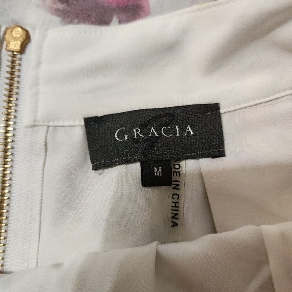 Gracia Blue Pink Floral Midi Skirt A-Line High-Low Cocktail - Picture 2 of 7